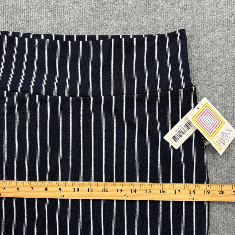 LuLaRoe Cassie Pencil Skirt Stretch Navy White Stripes Nautical Preppy Sz XL NEW